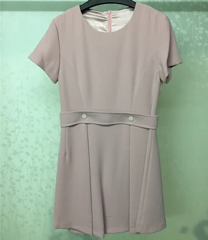 

Summer Women Dress 2018 Casual Round Neck Short Sleveve Dress Elegant Pink Dress Female