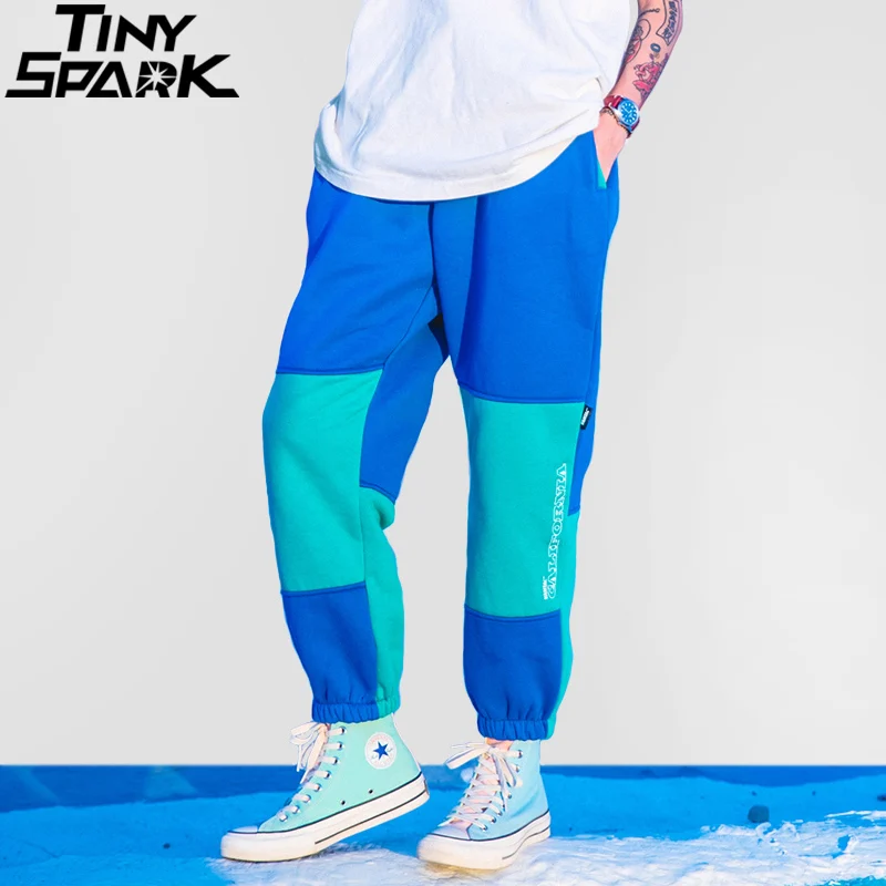 

Mens Color Block Pant Streetwear Hip Hop Fleece Sweatpant Harajuku Baggy Joggers Pant Track Trousers Thick Winter Autumn 2018