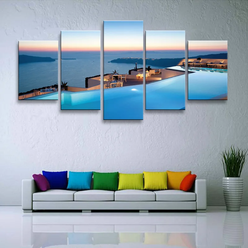 5 pieces high-definition printSantorini Greece Island Sea canvas painting poster and wall art living room picture HaiD-005 (2)