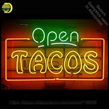 Открытая неоновая вывеска Tacos, неоновая лампа с медведем, неоновый светильник s для пивного паба, Настоящая стеклянная трубка, ручной работы, знаковая вывеска, дисплей, светильник, лампы