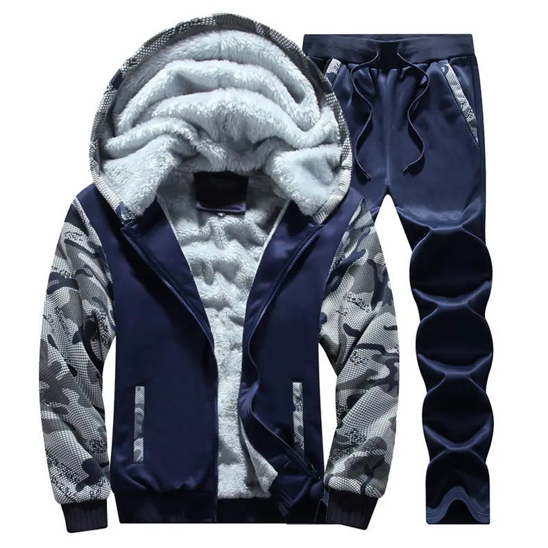 2018 Men Tracksuit Male Moletom Hoodies Warm Velvet Sweatshirt Male Winter Thick Fleece Camouflage Sport Suits Jacket+Pant 2PC 01