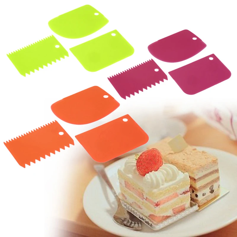 

3Pcs/set Plastic Dough Icing Fondant Scraper Baking Scraper Plain Smooth Jagged Edge Spatula Cutters Pastry Tools Random Color