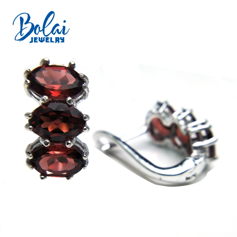 Bolaijewelry, новинка, натуральный красный гранат, овальный, 5*7 огранки, 3 карата, застежка с драгоценным камнем, серьги, серебро 925 пробы, хорошее ювелирное изделие для женщин, подарочная коробка