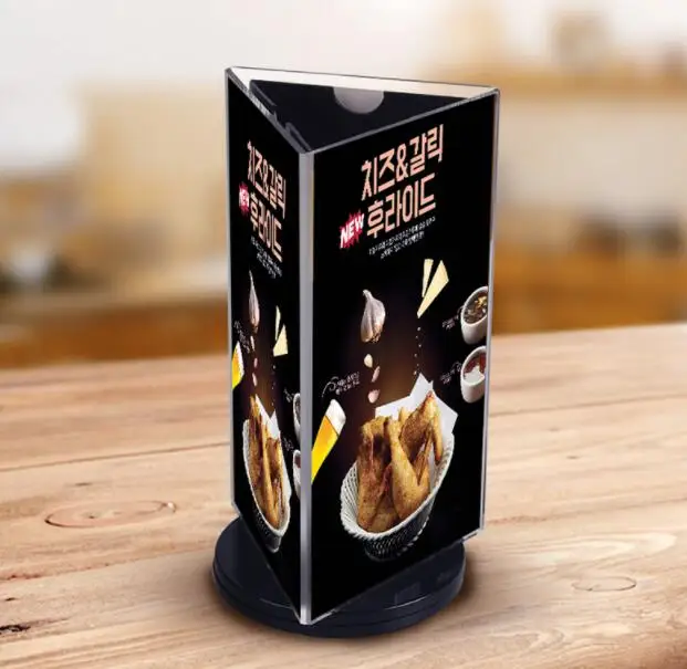 

Three-sided Rotatable table card acrylic restaurant Bar menu card display stand Desktop Billboard display rack free shipping