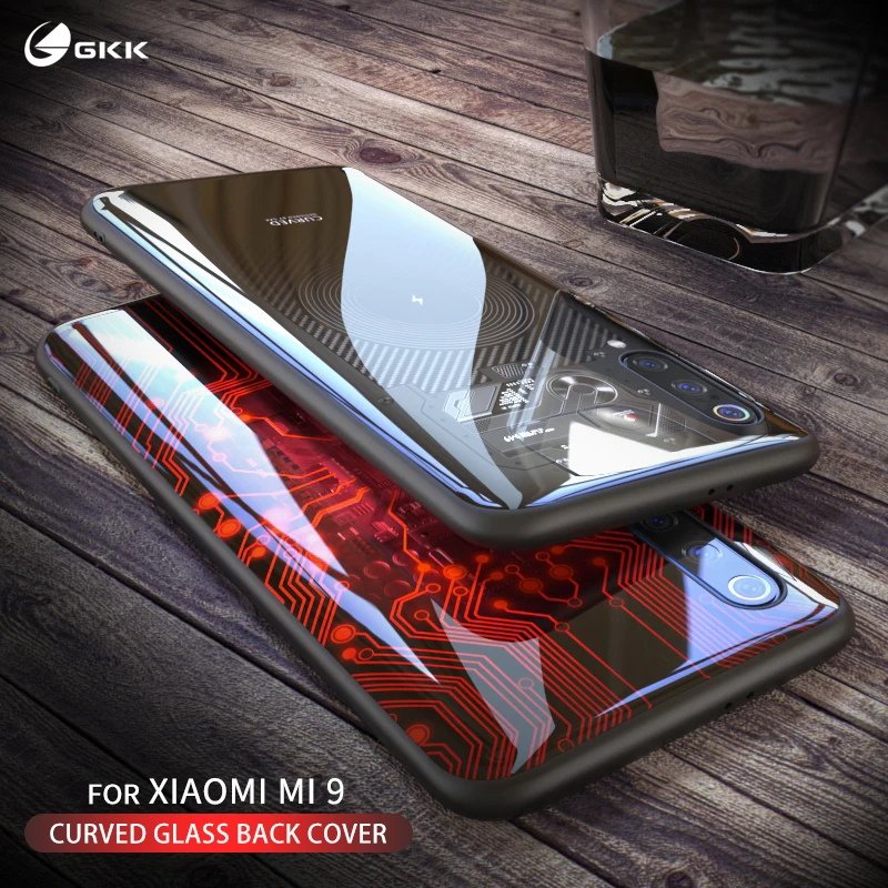 GKK luxury Case for Xiaomi mi 9 Case Tempered Glass Back HD Patterned Soft Edge TPU Silicone Phone Cover for Xiaomi mi 9 Coque