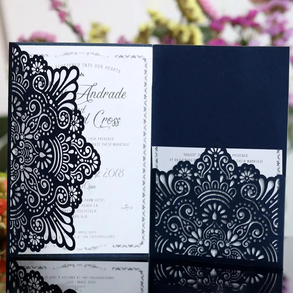  10PCS Lace Wedding Party Invitations Cards Laser Cut Tri-Fold Business Banquet Birthday Invitation  - 32904008856