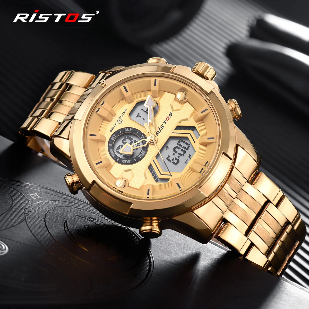 RISTOS Мужские Цифровые Аналоговые наручные часы модные часы Relojes Masculino Hombre многофункциональные мужские спортивные часы с хронографом Новинка 9359