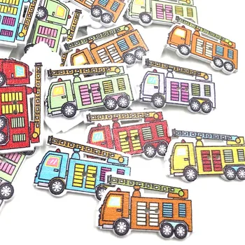 

Mixed Color Wood Fire truck Buttons Sewing scrapbooking craft 32mm WB434