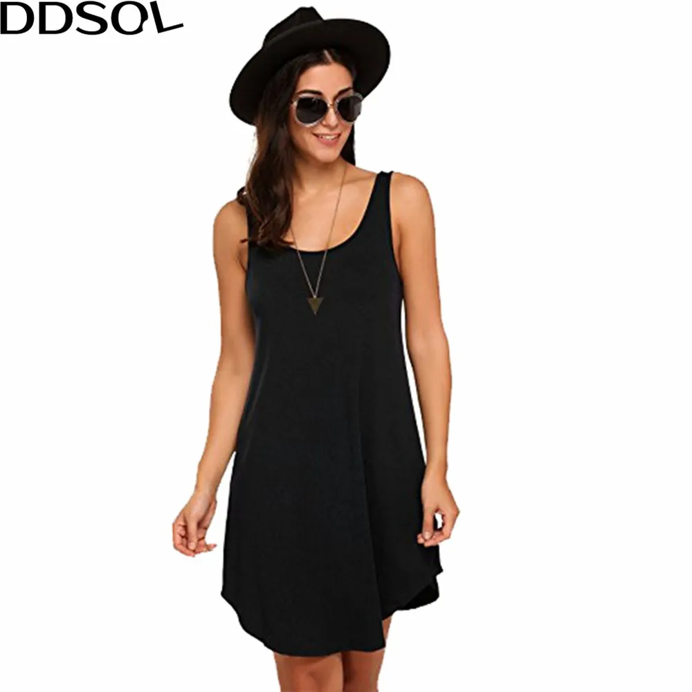 DDSOL Cotton Tank Dress Solid Casual Elegant O Neck Sleeveless Party
