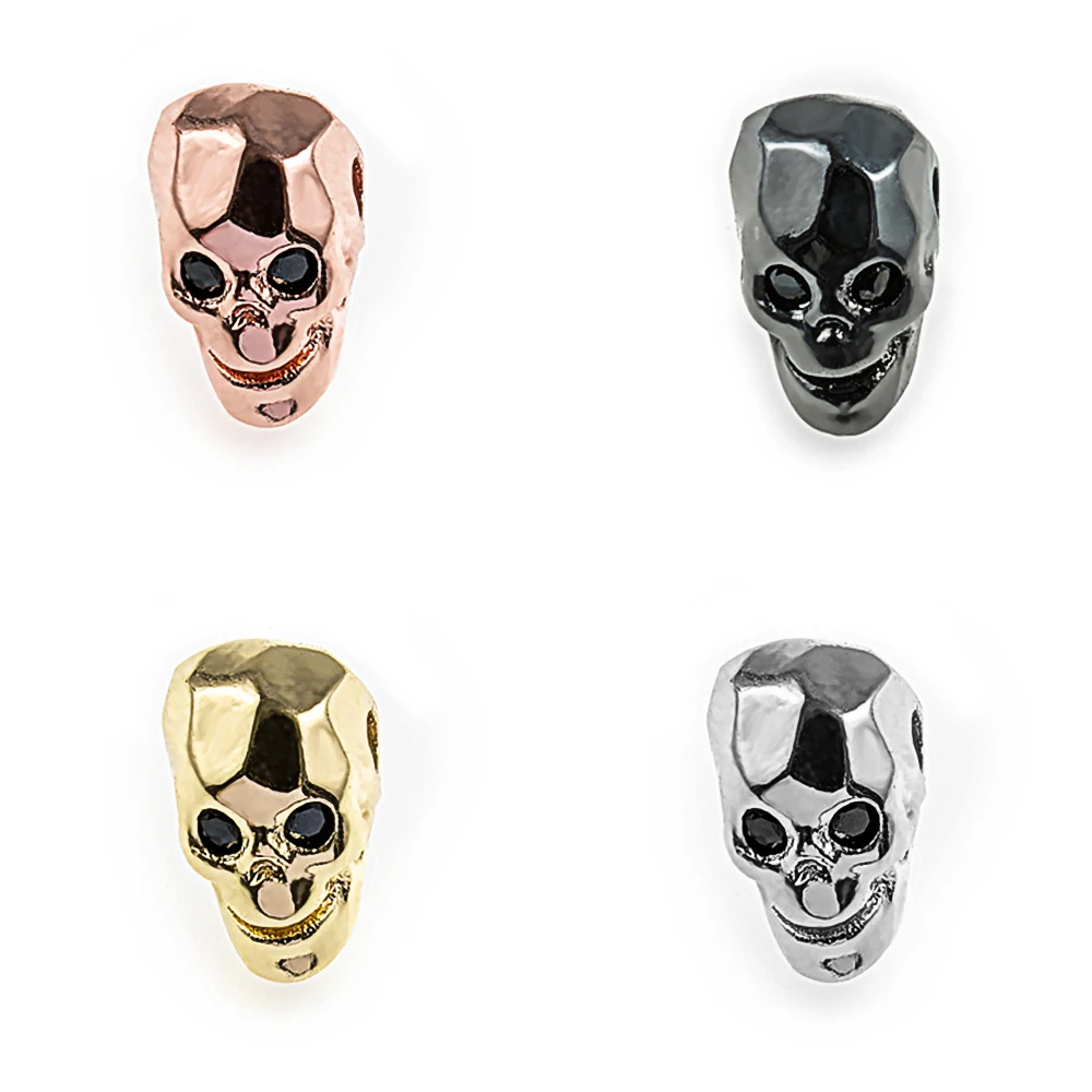 

NEW Jewelry Accessories Gold-Color Brass Metal Micro Pave Cubic Zirconia Skull Skeleton Head Beads For Jewelry Making Supplies