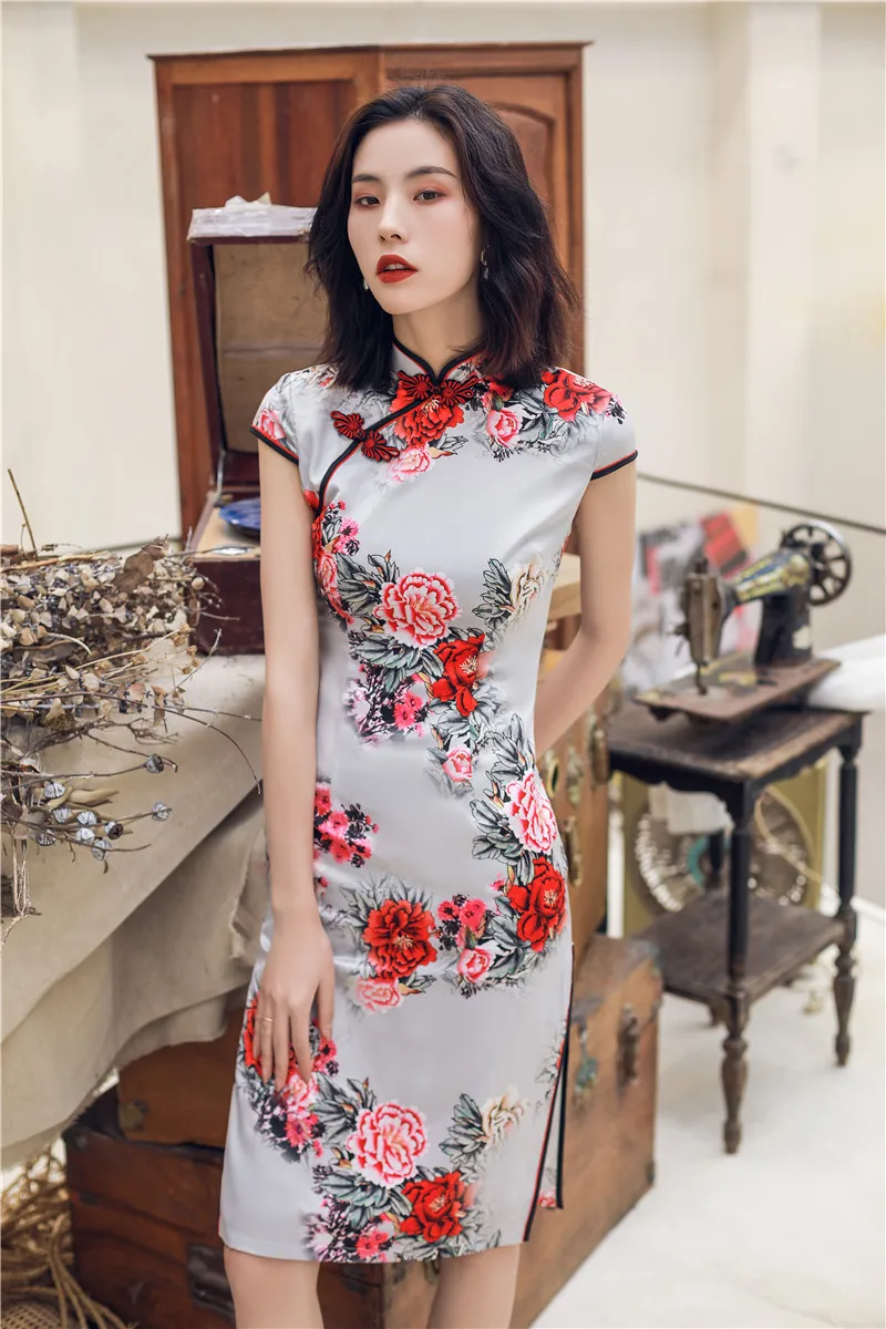 2019 женское платье Весна Srinting Cheongsam длинный параграф свежая девушка платье ретро ежедневное улучшение платье чонсам