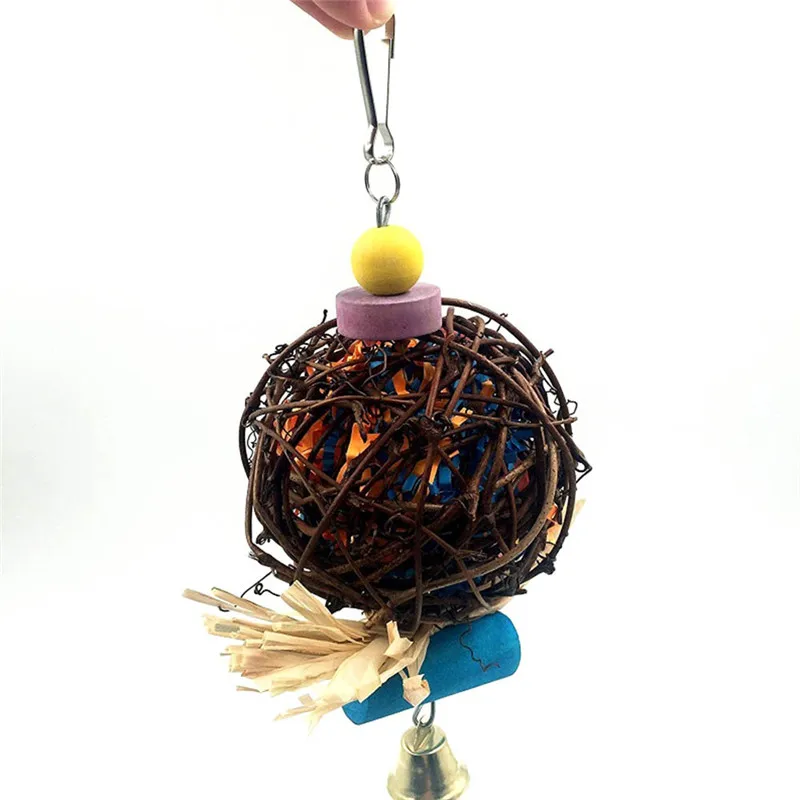 

Bird Chewing Toys Bird Cage Round Wooden Platform Toys Natural Rattan Ball Cage Toy Interesting Happy For Everyone