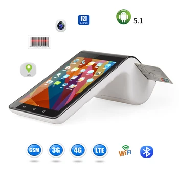 

Handheld android POS terminal barcode scanner receipt printer for restaurant with customer display