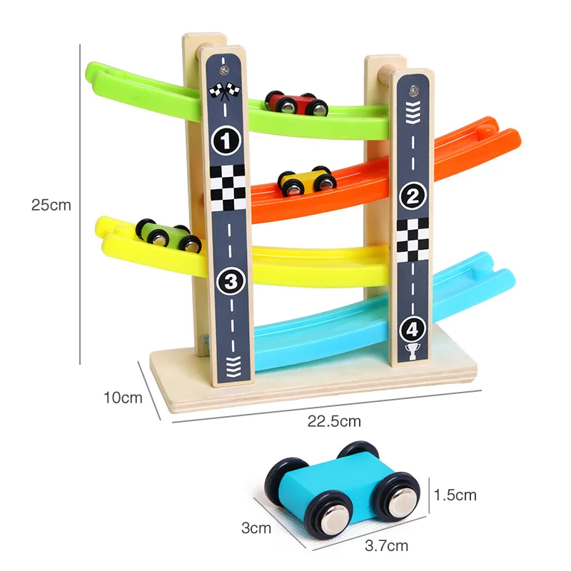 Деревянный поезд 4-слойная гоночная дорожка и 4 мини инерционная Гоночная машина скользящая игрушка Vehical & Train детский мотор для детского