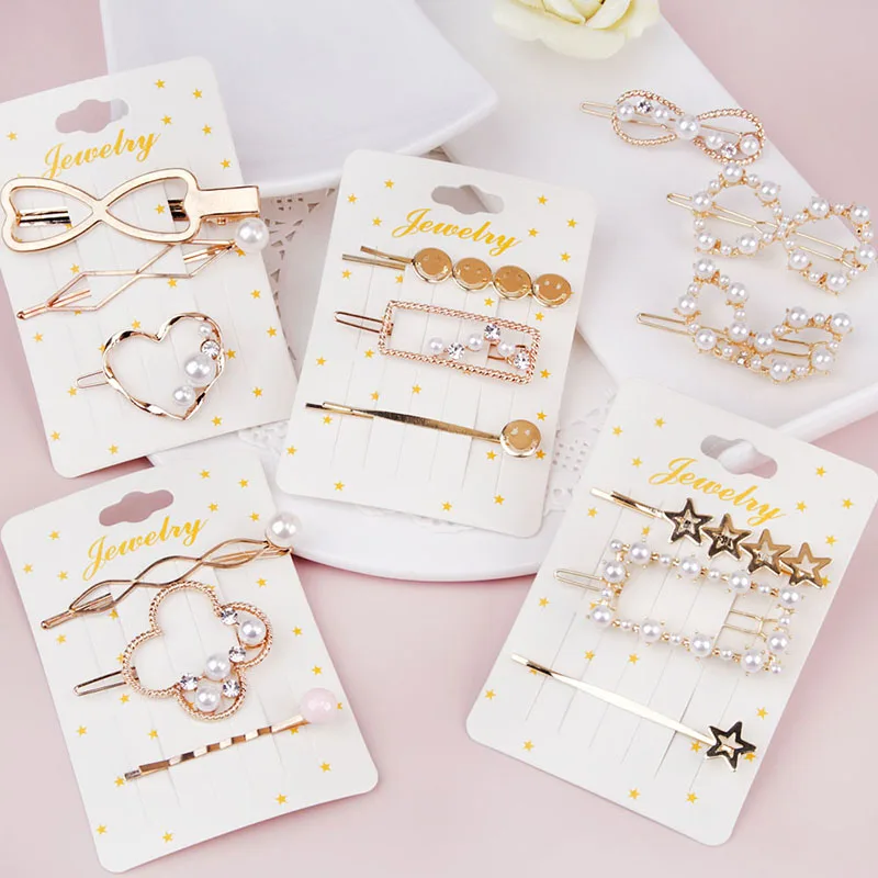 

2019 1 SET Girls Hair Accessories Geometric Irregular Gold Color Metal Minimalist Imitiation Women Hair Clips Barrettes Hairgrip