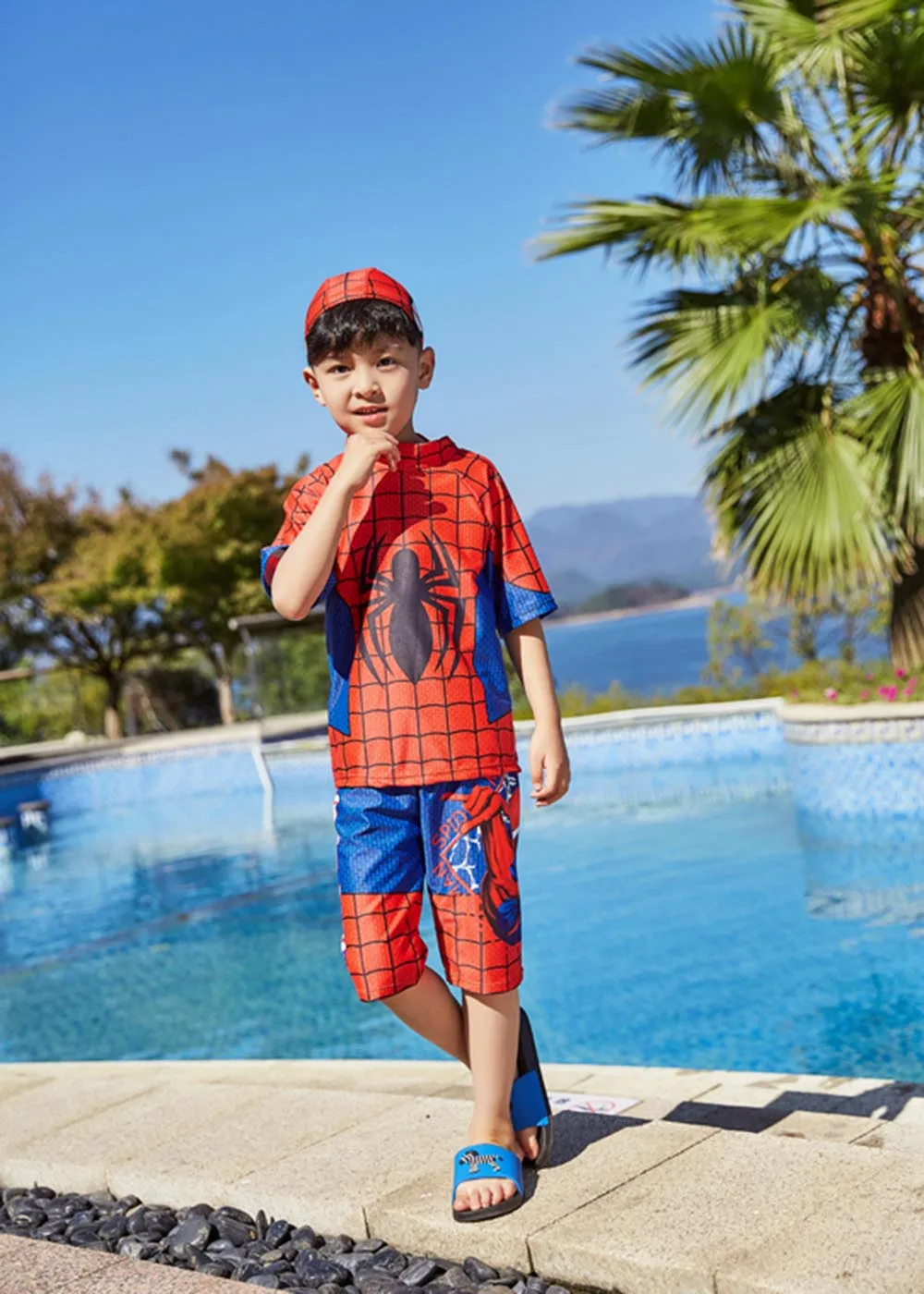 Купальный костюм для мальчиков детский купальный костюм с шортами костюм для малышей из двух предметов трусы для мальчиков с рисунком Человека-паука и Супермена