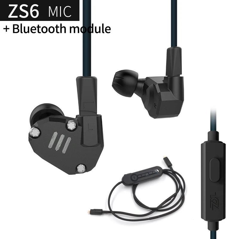 KZ ZS6 2DD+ 2BA гибридные наушники-вкладыши HIFI DJ в ухо монитор для бега спортивные наушники ушные наушники гарнитура Bluetooth Hifi наушники - Цвет: Blackwithmicblueth