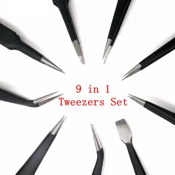 

Urijk 9 In 1 Tweezers Set Stainless Steel Non-slip Anti-static Precision Tweezers For Electronic Mobile Phone Repair ToolKit