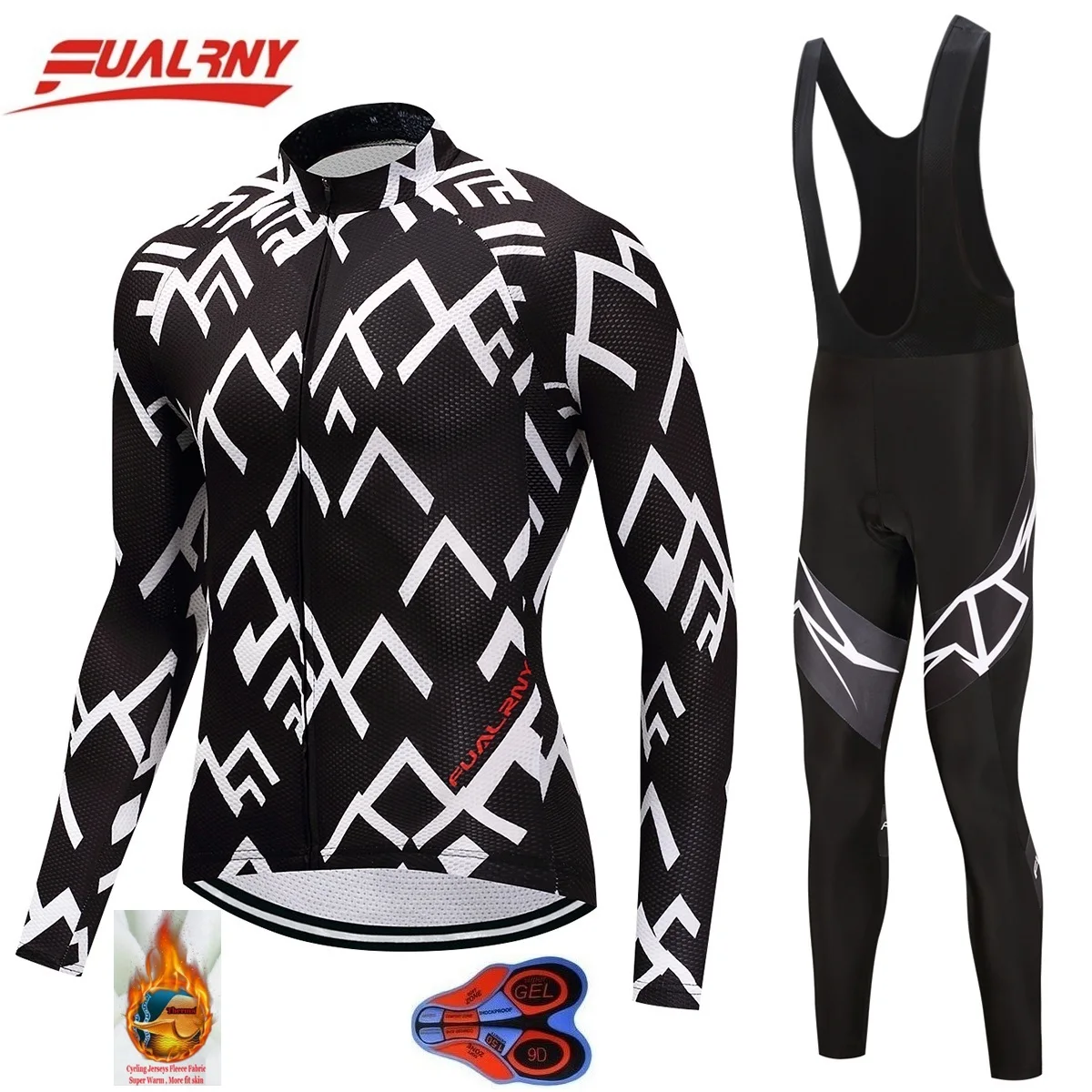 

2019 NEW Team FUALRNY winter Thermal Fleece Long sleeve Ropa Ciclismo Cycling Jersey sets Clothing/MTB Bike Clothes White stripe