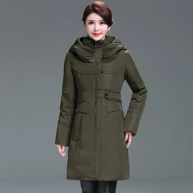 BJCJWF для женщин зима 90% белое пуховое пальто с капюшоном России женские парки модная Длинная Куртка утепленная плюс размеры подпушка
