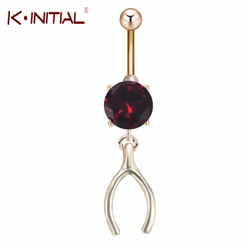 Kinitial Wish Bone Pendant Navel Ring Gold Silver Plated Punk Collier Red Zircon Belly Piercing Jewelry For Women Sexy |