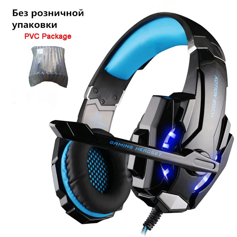 KOTION EACH G9000 PS4 игровая гарнитура 3,5 мм бас наушники Игровые наушники с микрофоном для ПК ноутбука Xbox One мобильный телефон - Цвет: Blue PVC Package