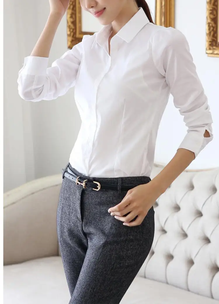 

Ladies white shirt Lapel high quality professional shirt!