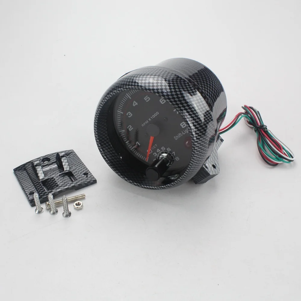 Buy 3.75inch 80mm Racing Car 0 8000 RPM Carbon Fiber Tachometer Gauge With Shift Light Mounting
