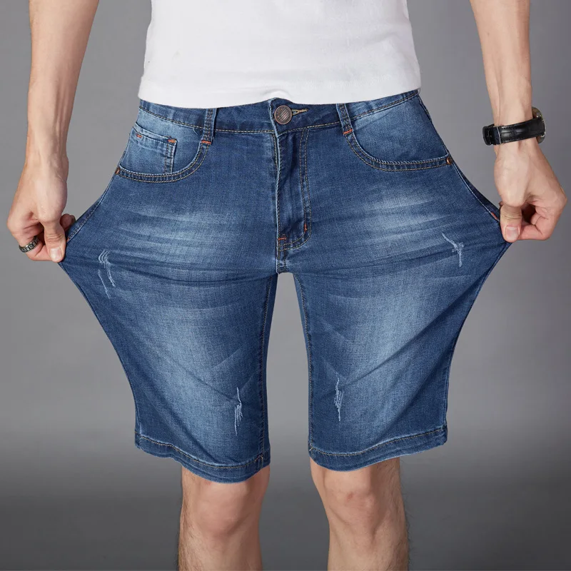 2017 Summer Plus Size Stretch Denim Shorts Men Elastic Loose Fit 