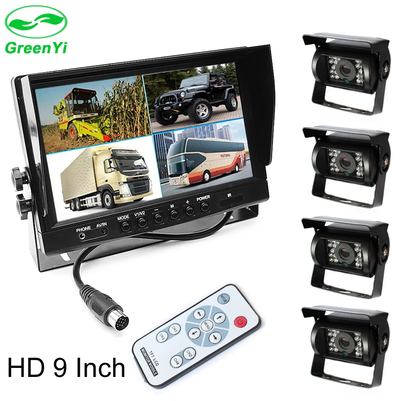 GreenYi Автомобильная резервная камера системы 9 дюймов TFT lcd монитор + 4 шт заднего