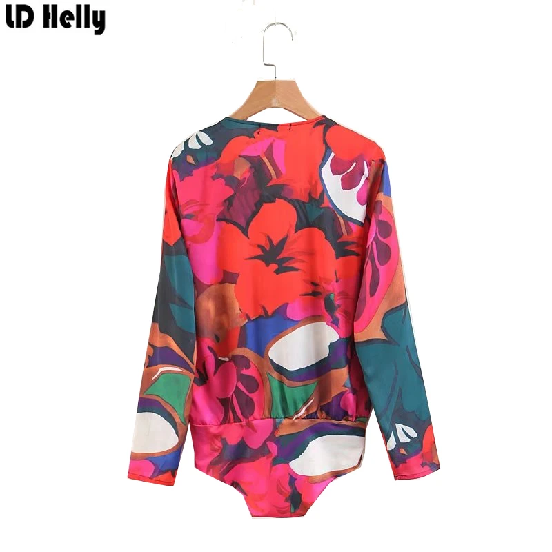 LD Helly 2018 сексуальные боди Блузы с глубоким v образным вырезом и цветочным принтом