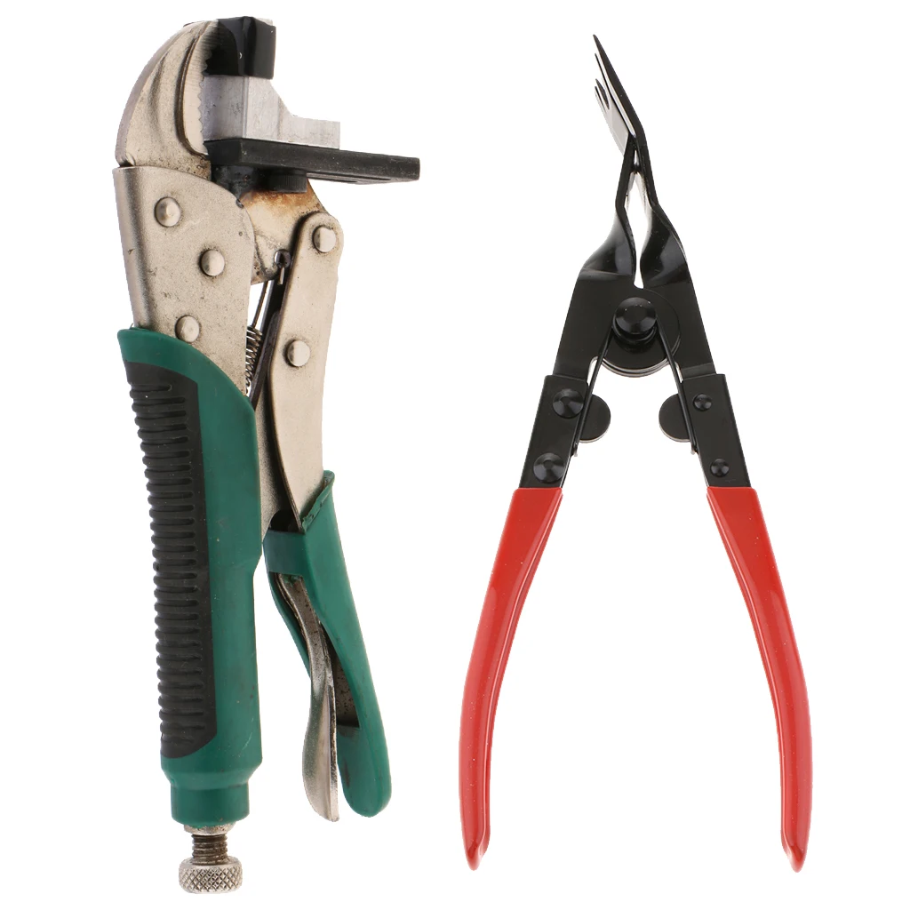 2 Pcs Car Headlight Lens Repair Pliers Glue Seal Clamp Pliers +Push Pin Rivet Trim Clip Removal Tool Panel Body Moulding Remover