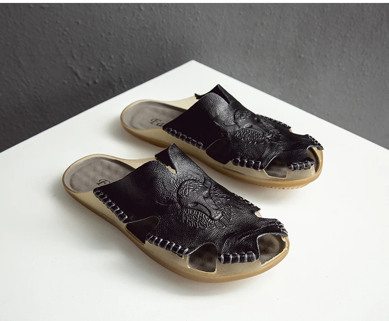 Летние дышащие мужские сандалии Повседневные Удобные кроссовки на плоской подошве из мягкой кожи мужские шлепанцы пляжные сандалии в римском стиле
