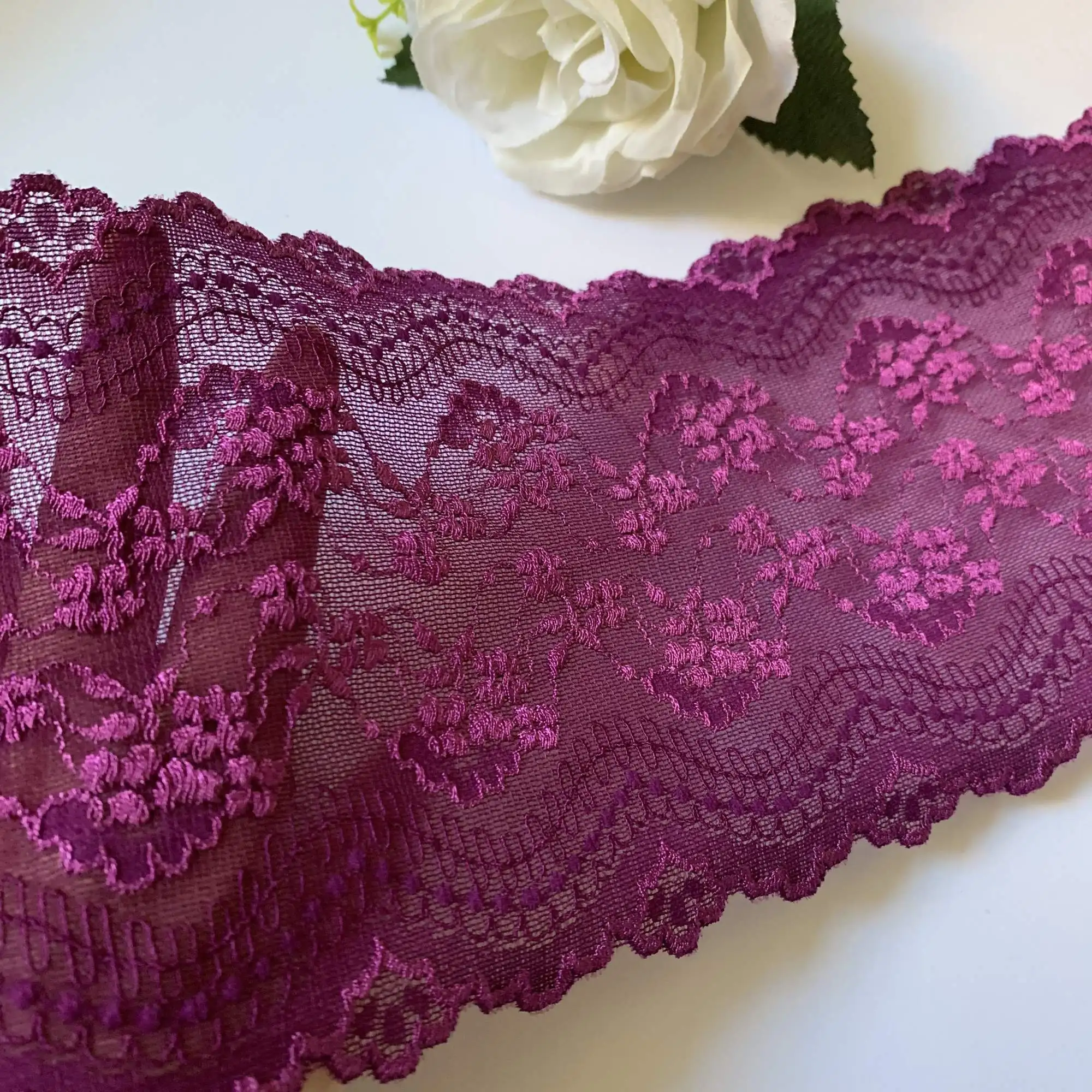 

3y/lot 14.50cm Dark violet very soft nice bounce Lace trim Stretch Lace Skirt Hem Underwear Sewing Craft DIY Apparel Fabrics