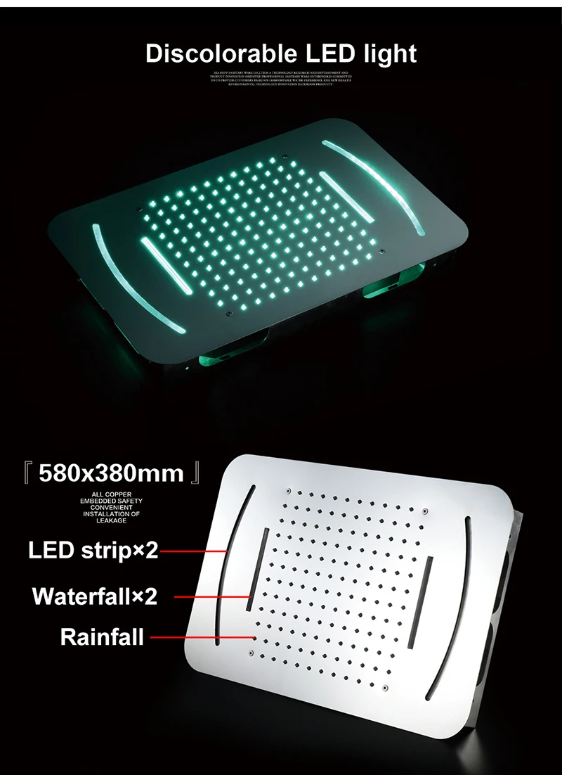 Встроенный потолочный Душ Светодиодный светильник SUS304 ванная комната пульт дистанционного управления цветной Душ водопад дождевой Душ 580*380 мм