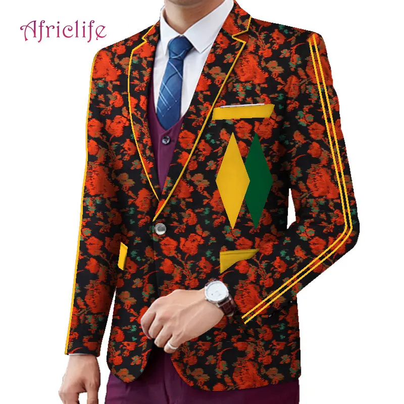 Африканская одежда для мужчин, костюм для отдыха, африканская одежда, Дашики, куртка с принтом, хлопок, на заказ, мужской свадебный Блейзер wyn703