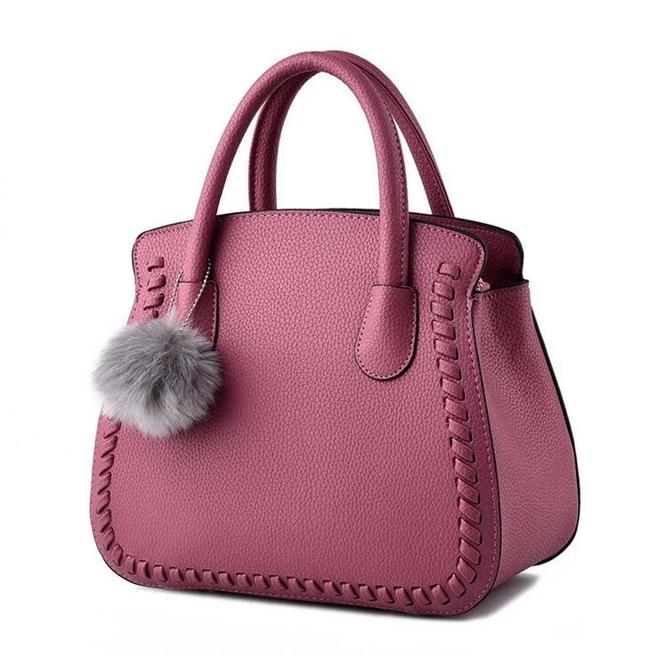 leather pink Для женщин Роскошные сумки модные помпоном Подвески Дамы Сумка Высокое качество женский Вязание Bolsas известных брендов ZHP05 - Цвет: leather pink