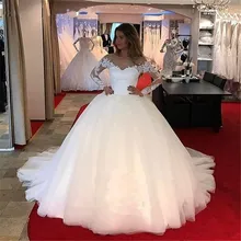 Robe de Mariage/кружевное свадебное платье с длинными рукавами и v-образным вырезом; бальное платье принцессы; свадебное платье; trouwjurk Vestido De Noiva