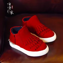 Female child boots 2016 autumn and winter children shoes girls shoes genuine leather baby cotton-padded shoes tassel snow boots