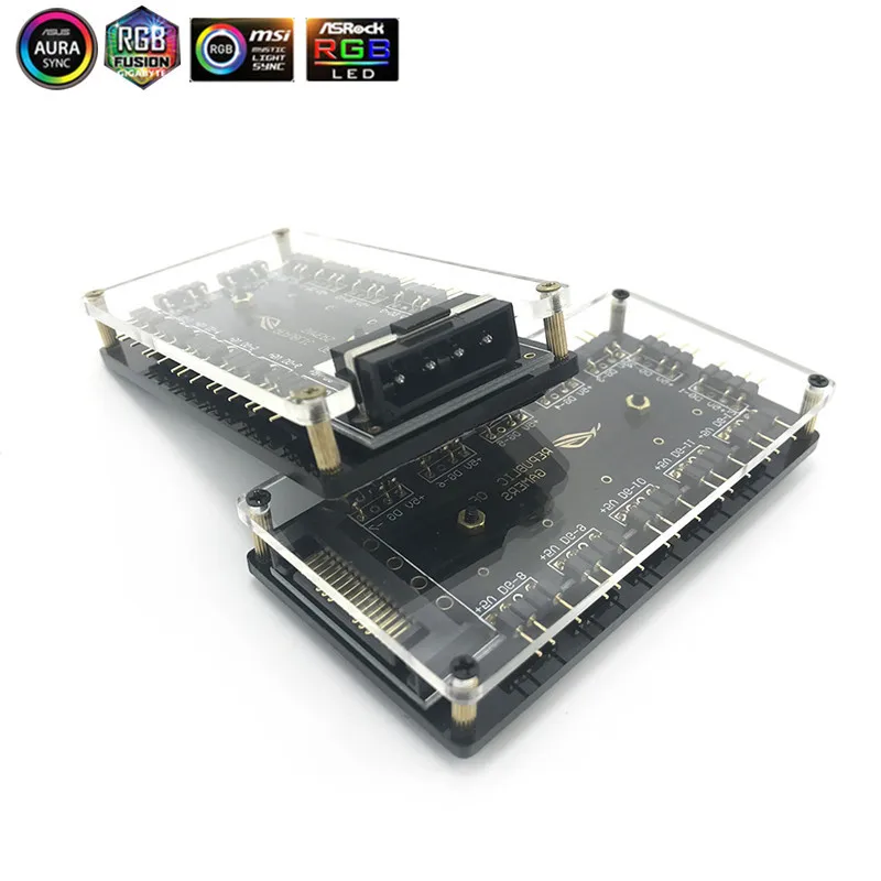 ASUS AURA SYNC 5V 3-pin RGB Hub Interface Splitter 3Pin Motherboard Fan With Power Supply Port Molex 4P or SATA