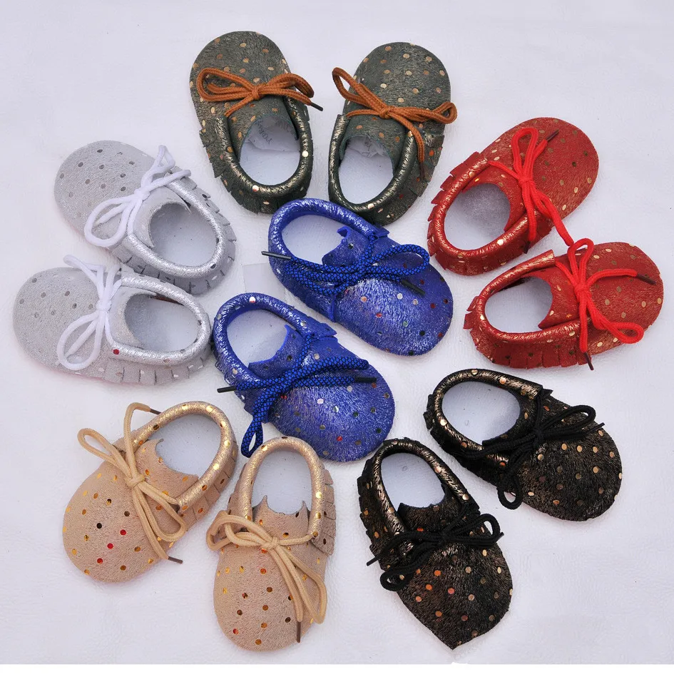 

New Genuine Leather Baby Moccasins Baby shoes Dot Flash Soft Bottom Newborn shoes First Walkers 0-24M
