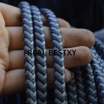 

REAL BESTXY 5m/lot 7*4mm blue+grey Flat cord rope string bracelet necklace craft gift diy straps leather strings for bracelets