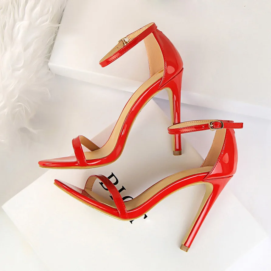 

2018 Women Luxury Size 40 Extreme 11cm High Heels Fetish Sandals Female Gladiator Cheap Strap Shoes Lady Scarpins Nude Red Pumps