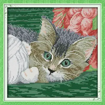 

The Cat Paly with the Circle of String Counted Cross Stitch DMC Cross Stitch DIY Cross Stitch Kits Embroidery for Needlework
