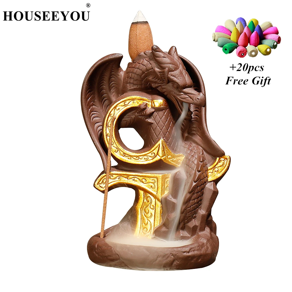 

Backflow Incense Burner Dragon Pterosaurs Incense Stick Holder Censer Purple Clay Aromatherapy Furnace Creative Ornament Tea Pet