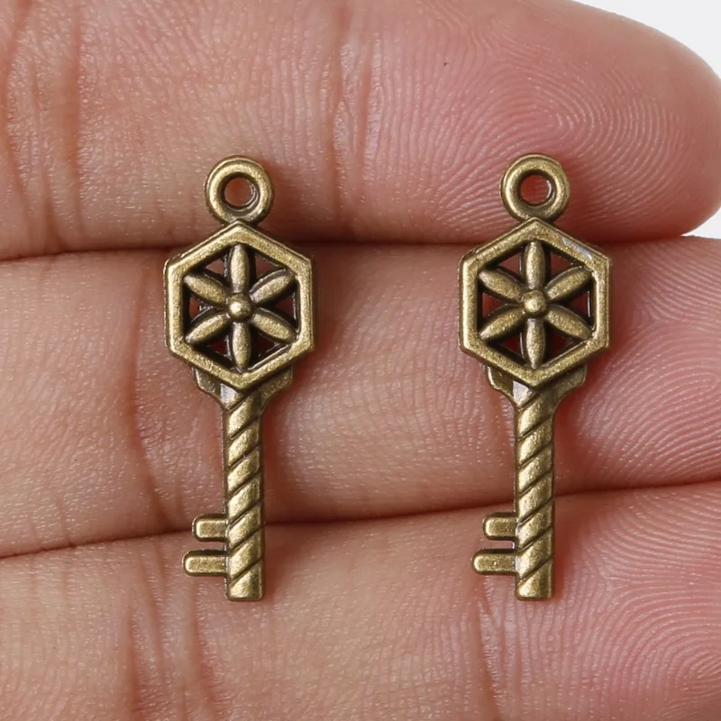 

8pcs Key Charms Pendant 26x9mm Jewelry Findings Plated Antique Bronze DIY Fit Making Necklaces