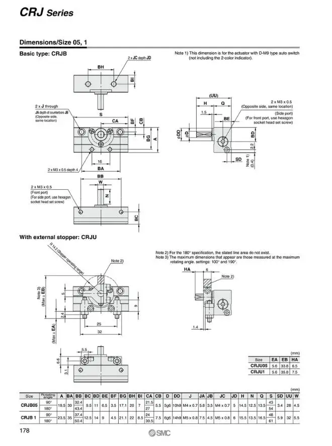 SMC миниатюрный роторный Осциллирующий цилиндр CRJ05-90 CRJ05-180 CRJB05-90 CRJB05-180 CRJ1-90 CRJ1-180 CRJB1-90 CRJB1-180 серия CRJ