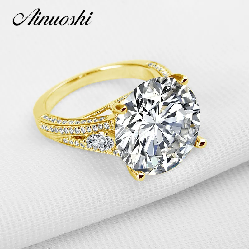 AINUOSHI роскошное блестящее 13 карат круглое кольцо Настоящее 14 к твердое золото обручальное кольцо SONA Lab Grown Diamond обручальные кольца для женщин - Цвет камня: 14K Yellow Gold