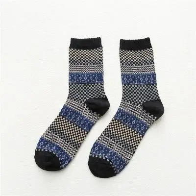 Зимние мужские носки средней длины, мягкие термоноски, особый этнический стиль, Ретро стиль, мужские носки - Цвет: Black