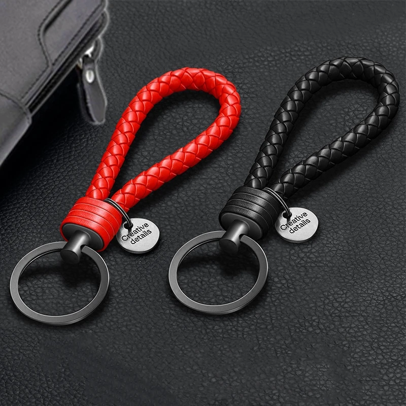 

1PCs Braided Leather Keychain Rope Key Chain Ring Handmade DIY Pendant Lettering Car Keyrings Accessories for Men Women Gifts